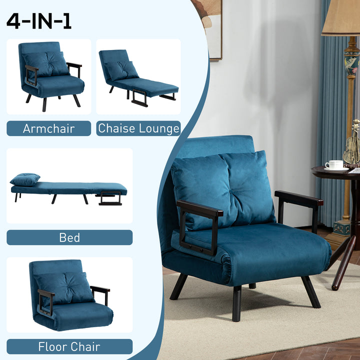 HOMCOM Click Clack Chair Bed, Convertible Single Chair Couch with 2 Cushions, for Living Room, Bedroom, Navy Blue