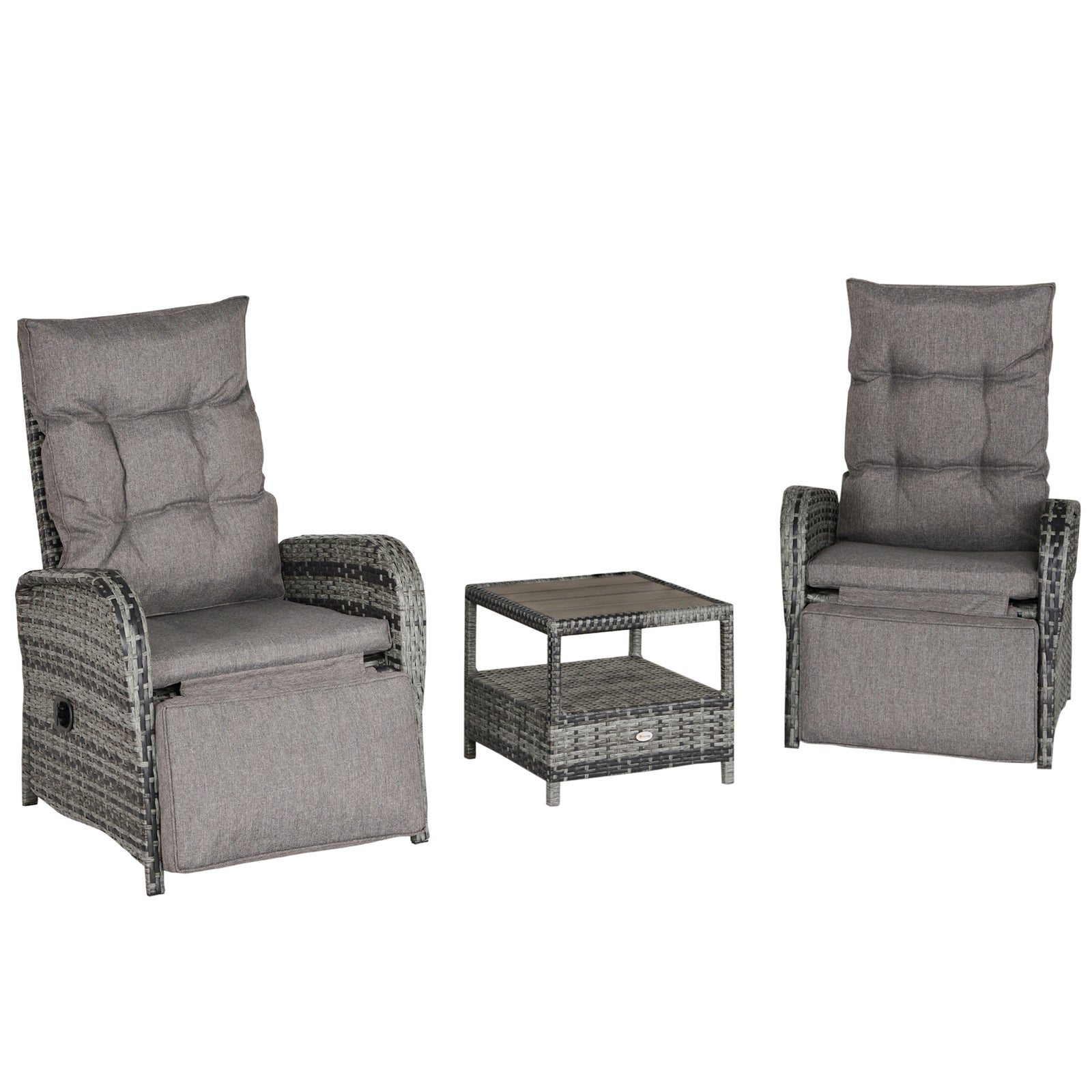 2 Seater Patio Wicker Chaise Lounge Sofa Set with Fabric Cushion, Grey