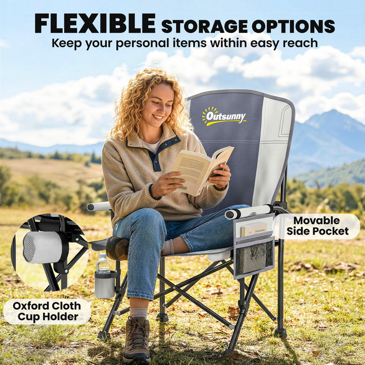 Padded Camping Chair Adults Heavy Duty Folding Chair Side Pocket Cup H