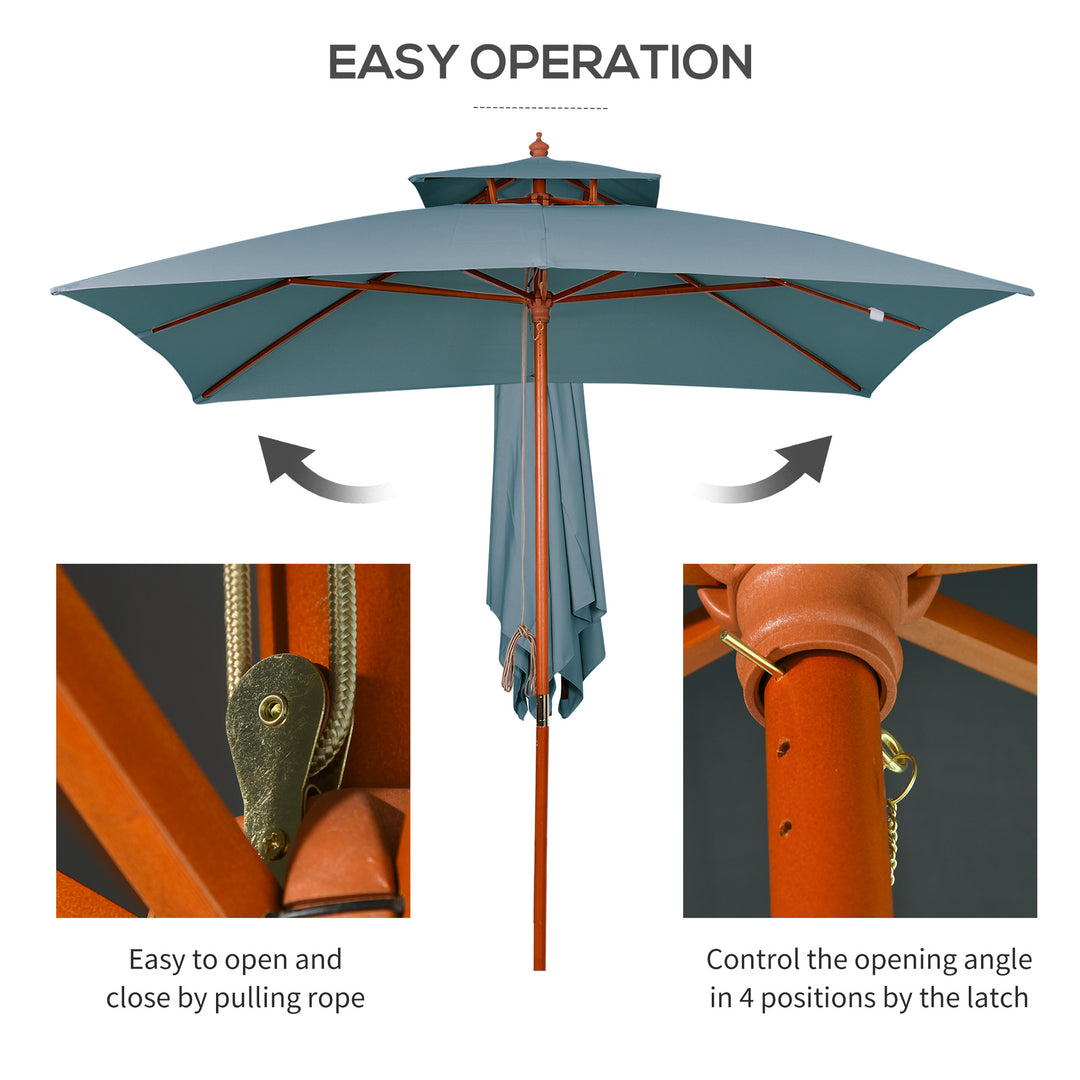 3 x 3 metre Patio Parasol Garden Umbrellas Sunshade Outdoor Wooden Parasol Canopy Double Tier, Dark Grey, BASE NOT INCLUDED