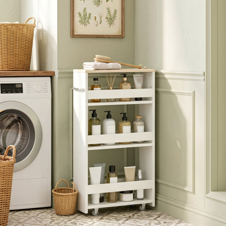 Storage Cart, 4-Tier Compact Storage Trolley on Wheels and Handle, 48W