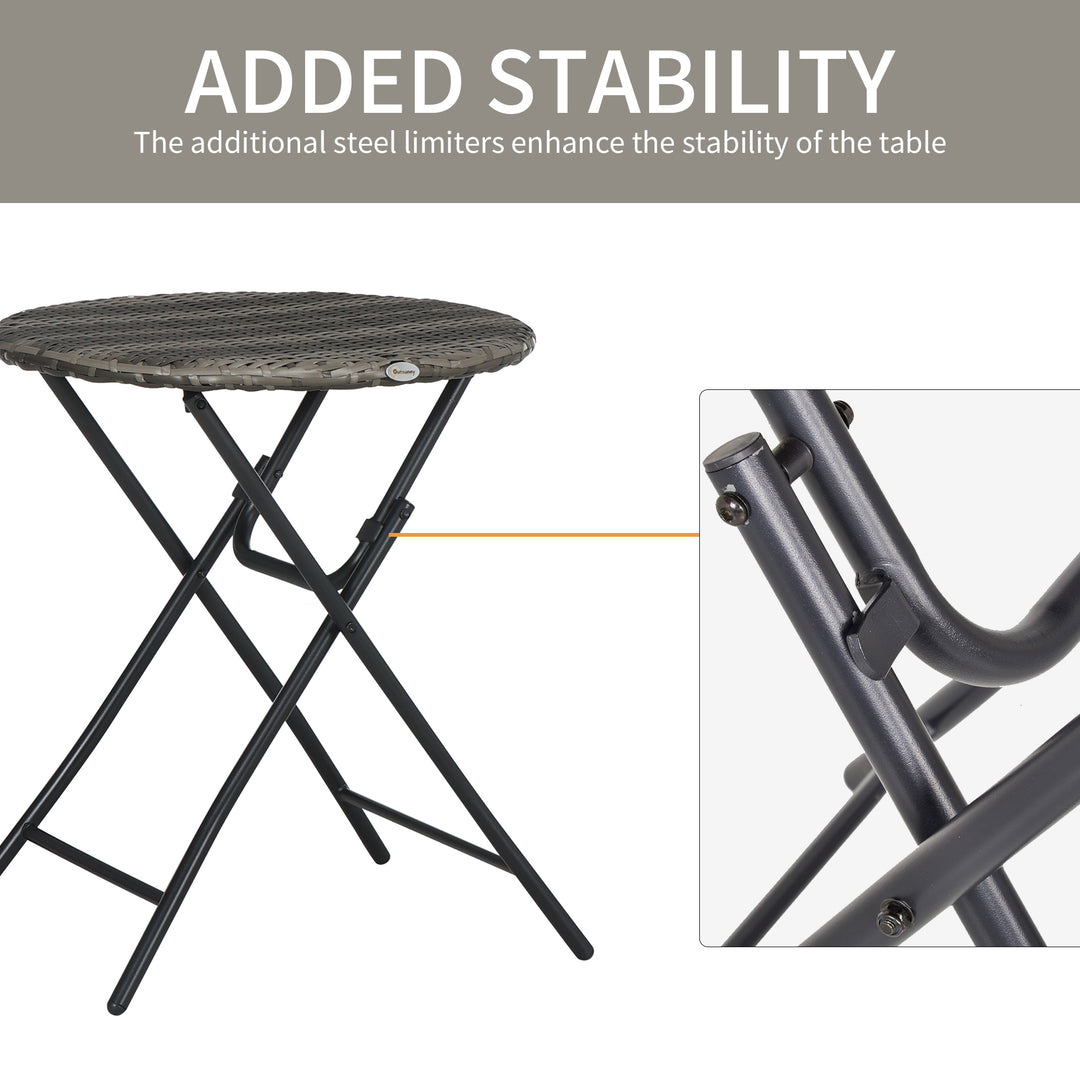 3 Pieces Rattan Bistro Set, Wicker Folding Garden Furniture Set with Coffee Table and Chairs for Outdoor, Patio, Balcony, Grey
