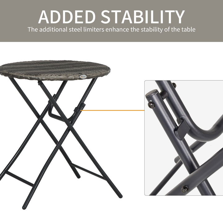 3 Pieces Rattan Bistro Set, Wicker Folding Garden Furniture Set with Coffee Table and Chairs for Outdoor, Patio, Balcony, Grey