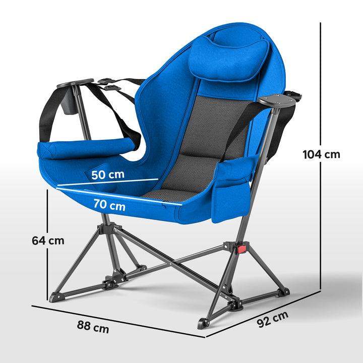 Hammock Camping Chair Set of 2, Adjustable Back Swinging Camping Chair Portable Swinging Chair with Cup Holder, Headrest, Padded Seat and Carry Bag for Travel Fishing Hiking, Blue