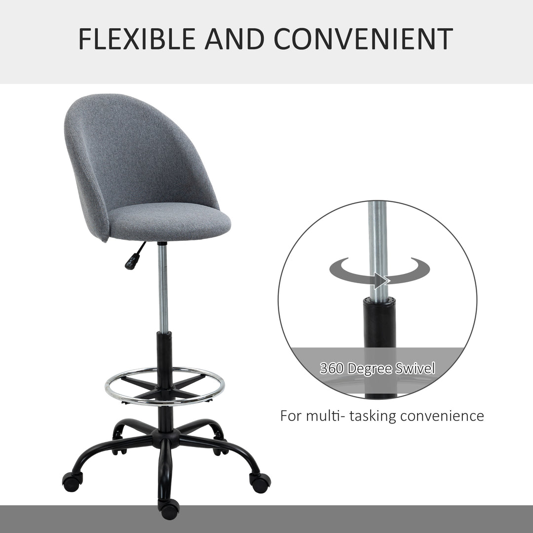 Ergonomic Drafting chair Adjustable Height w/ 5 Wheels Padded Seat Footrest 360° Swivel Freely Comfortable Versatile Use For Home Office - Grey