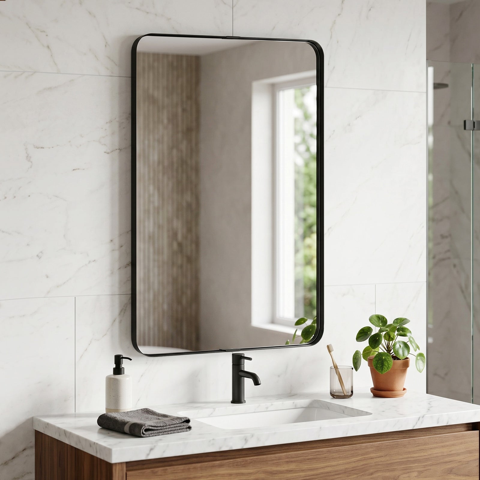 Rectangular Wall Mirror, 90 x 60 cm Wall Mounted Bathroom Mirror with 