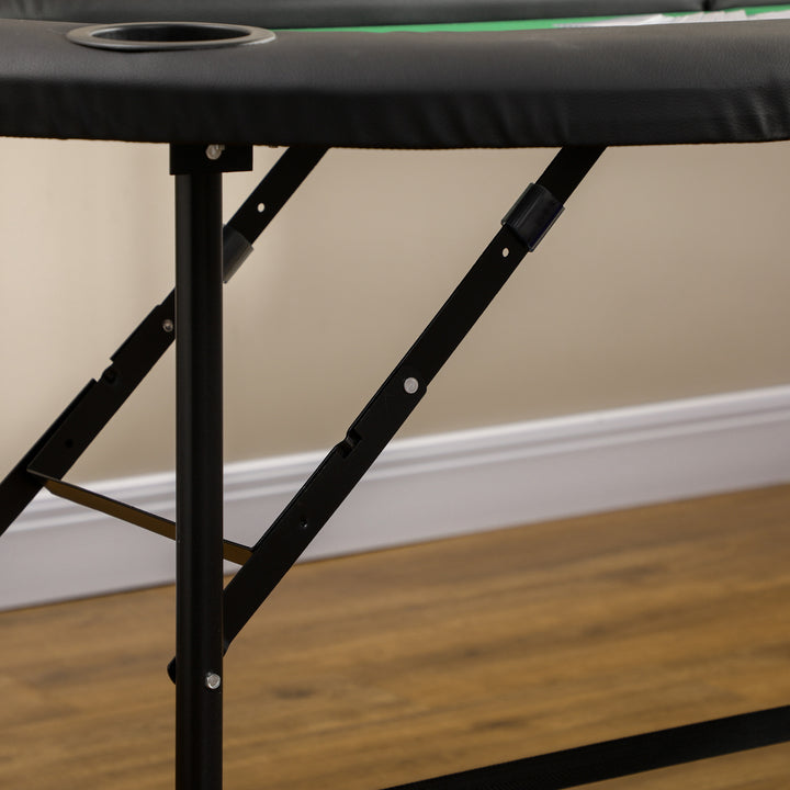 8 Player Folding Poker Table, Oval Portable Blackjack Casino Table with Cup Holder, Felt Top and Metal Base, 183 x 82 x 75cm, Green and Black