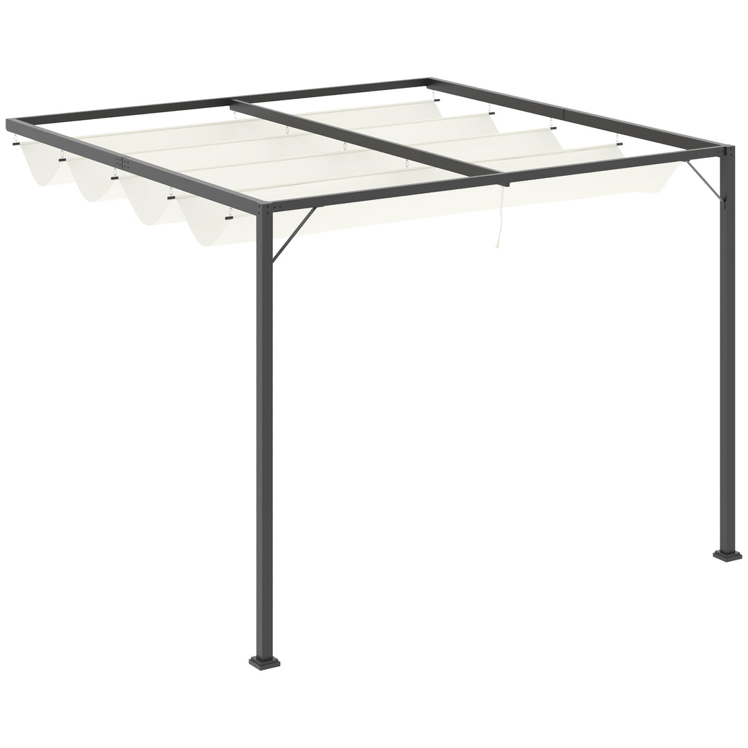 3 x 3(m) Outdoor Lean To Pergola Retractable Canopy Wall Mounted Gazebo Patio Shelter Sun Shade, Cream White