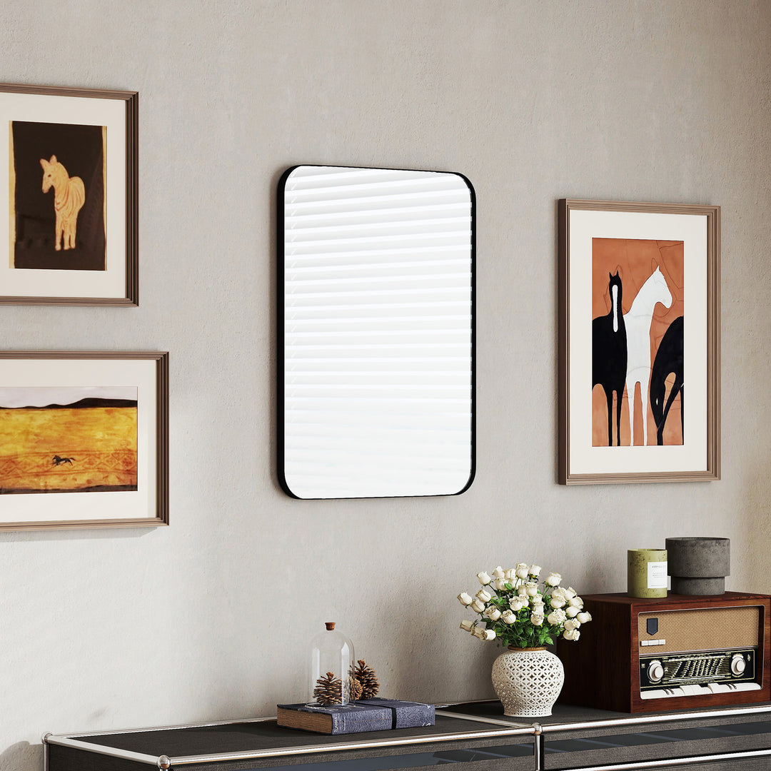 70 x 50cm Curved Bathroom Mirror - Black