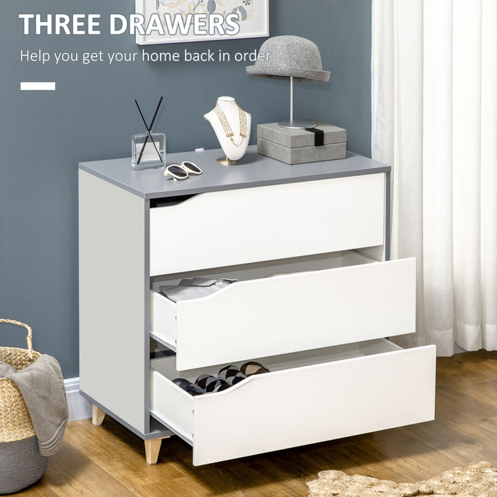 HOMCOM 3-Drawer Chest: Pine Wood Legs, Spacious Bedroom & Lounge Storage Cabinet, 75cm x 42cm x 75cm, White | Aosom UK