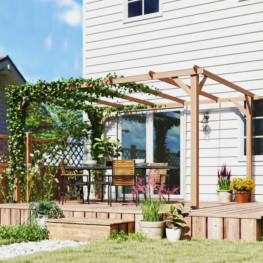 4 x 3 m Wooden Pergola Kit, Garden Pergola Gazebo Grape Trellis with Triangle Supports, 6 Beams