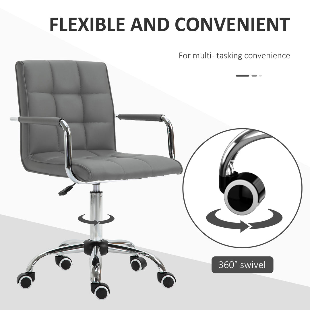 PU Leather Home Office Desk Chair, Computer Chair with Mid Back, Arm, Swivel Wheels, Adjustable Height, Grey