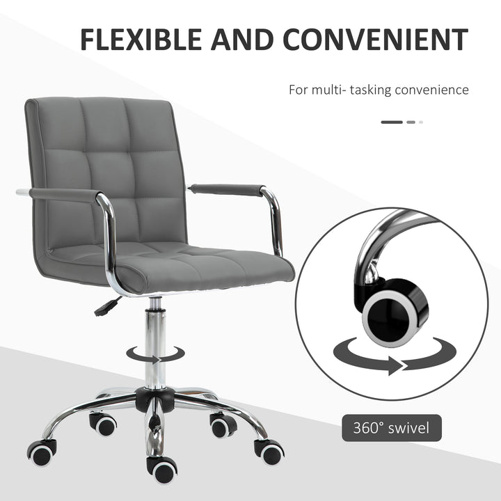PU Leather Home Office Desk Chair, Computer Chair with Mid Back, Arm, Swivel Wheels, Adjustable Height, Grey
