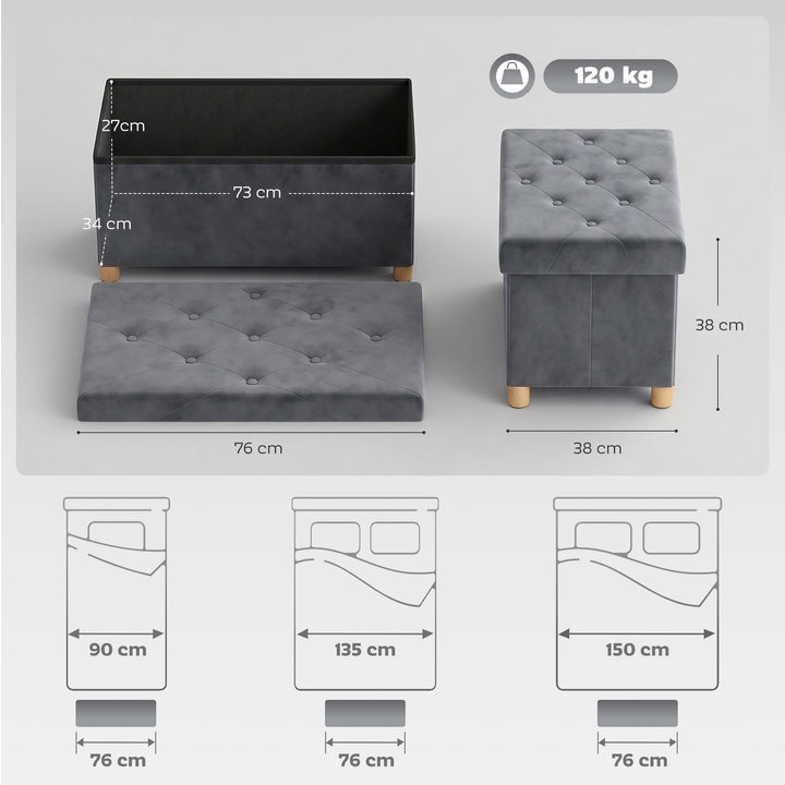 Velvet Upholstered Foldable Ottoman Footrest, Storage Ottoman Bench wi