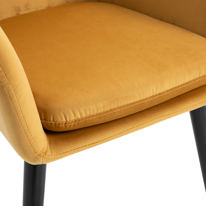 Dining Chairs Set of 2 Modern Upholstered Fabric Velvet-Touch Leisure Chairs with Backrest and Armrests, Lounge Reception Chairs for Home Office Kitchen Counter, Yellow