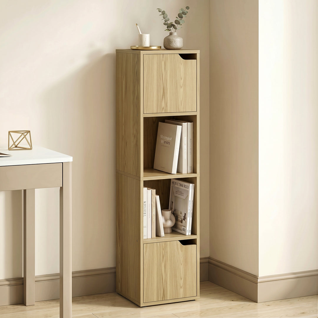 Narrow Bookcase, 4-Tier Bookshelf, Storage Cabinet with doors for Livi
