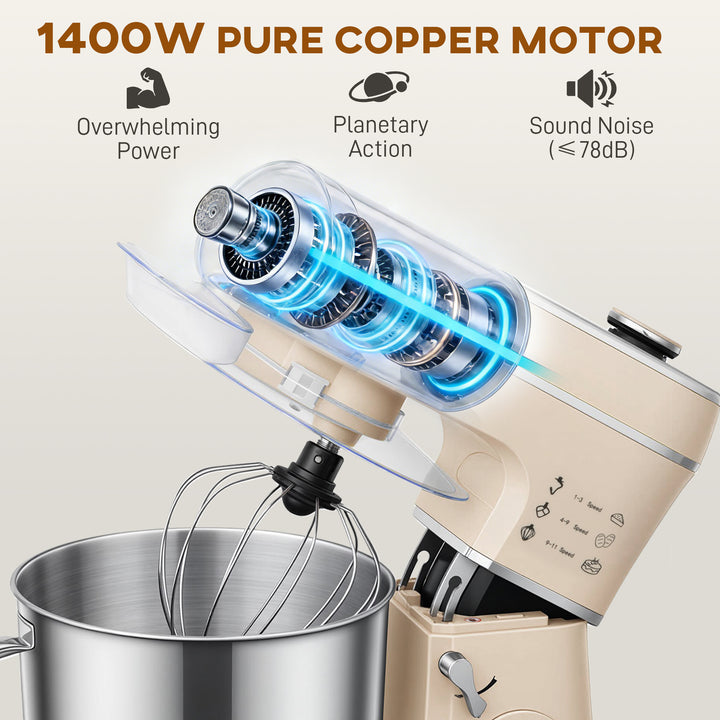 Stand Mixer, 6L 1400W Tilt-Head Food Mixer with 11 Speeds, Pulse &amp; Fer