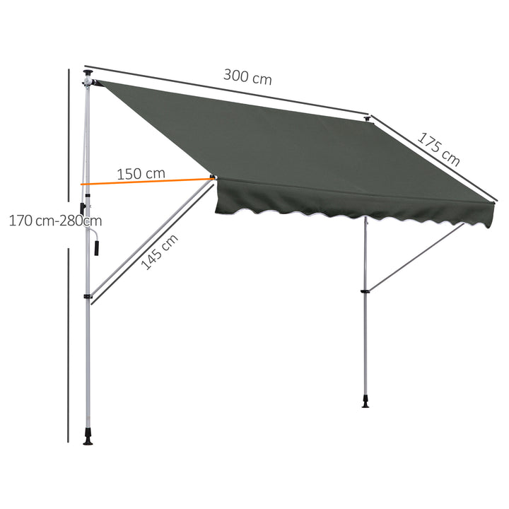 MCL 3x1.5m  Adjustable Outdoor Aluminium Frame Awning Grey