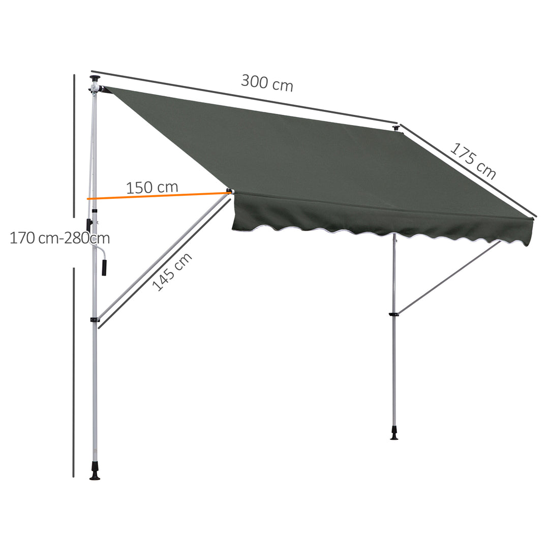 3x1.5m Adjustable Outdoor Aluminium Frame Awning Grey