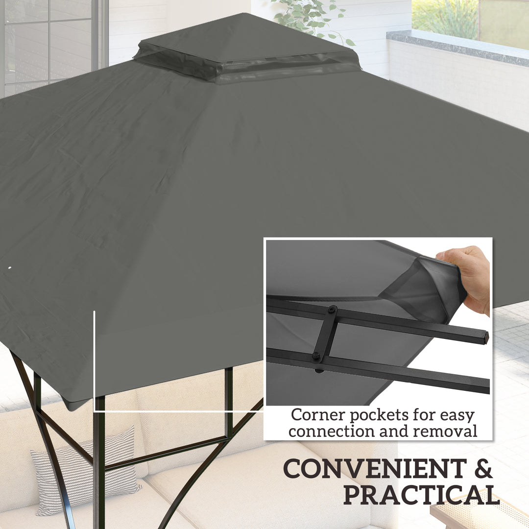 3x3(m) Replacement Gazebo Canopy, Double Tier Roof Top for Garden, Patio, Outdoor, Grey (TOP ONLY)