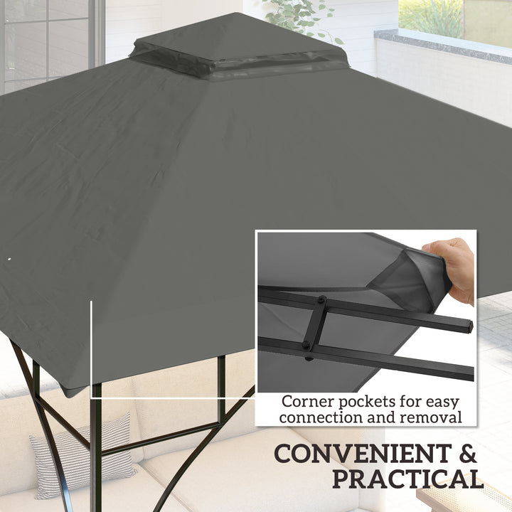 3x3(m) Replacement Gazebo Canopy, Double Tier Roof Top for Garden, Patio, Outdoor, Grey (TOP ONLY)