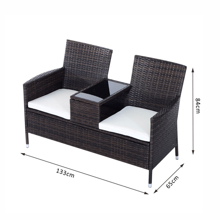 2-Seater Rattan Chair Furniture Set W/ Middle Tea Table-Brown