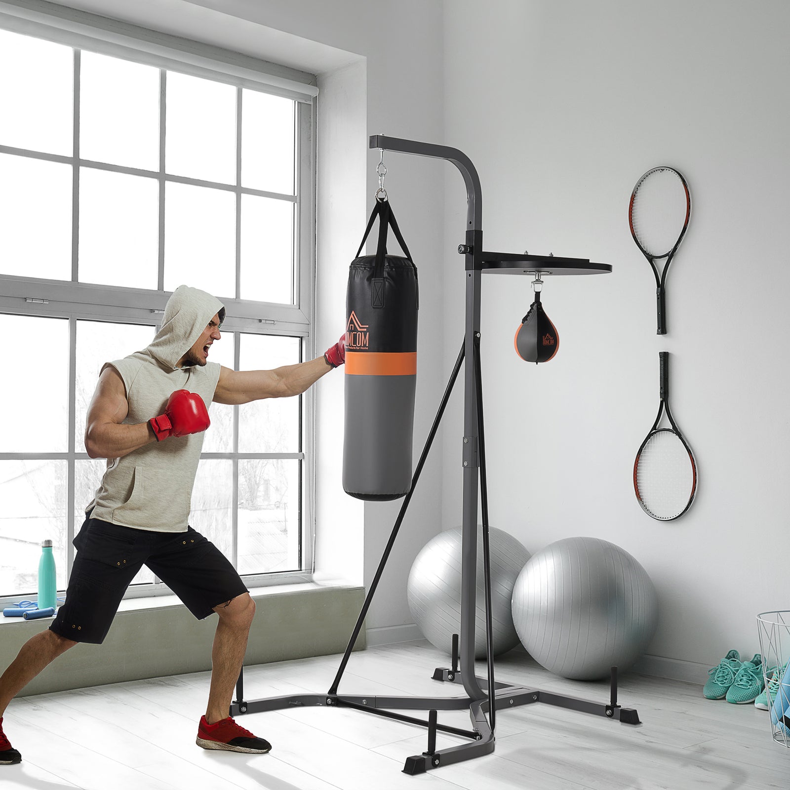 Freestanding Boxing Punch Bag & Speed ball Station, for Home Gym, Grey