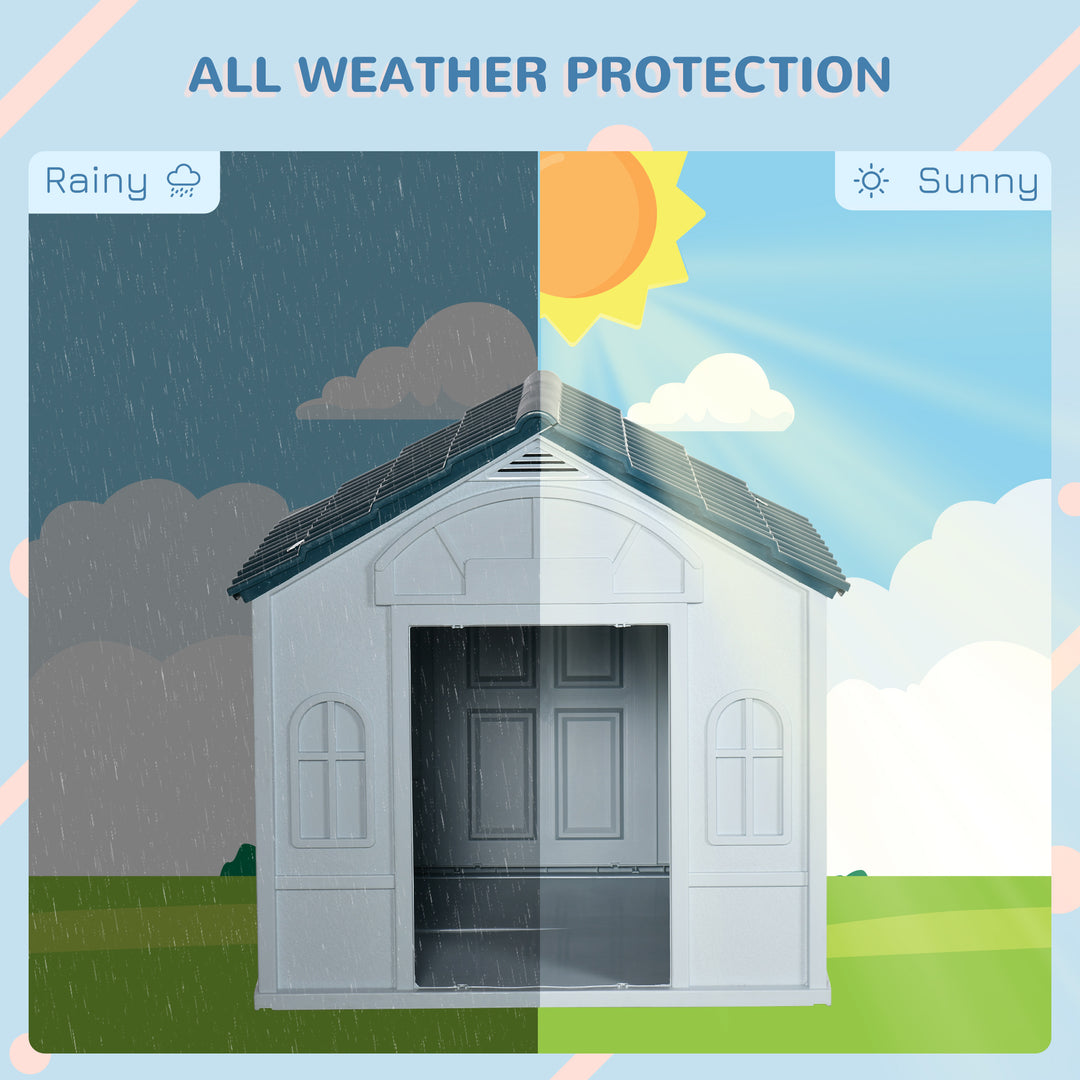 Plastic Weather-Resistant Dog House, for Indoors and Outdoors, Large Dogs - White and Blue