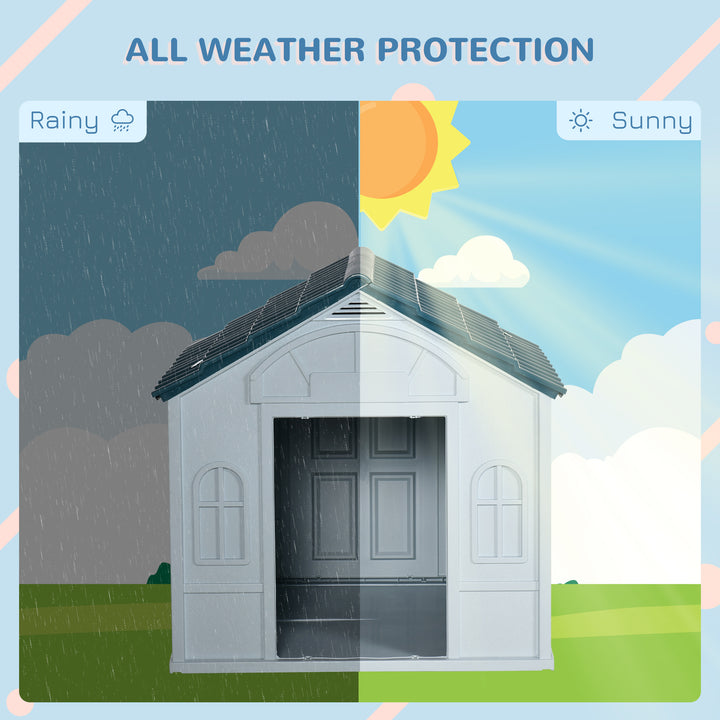 Plastic Weather-Resistant Dog House, for Indoors and Outdoors, Large Dogs - White and Blue