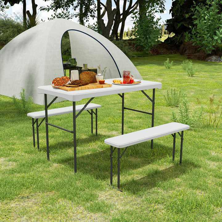 Three-Piece Folding Picnic Table and Bench Set - Light Grey