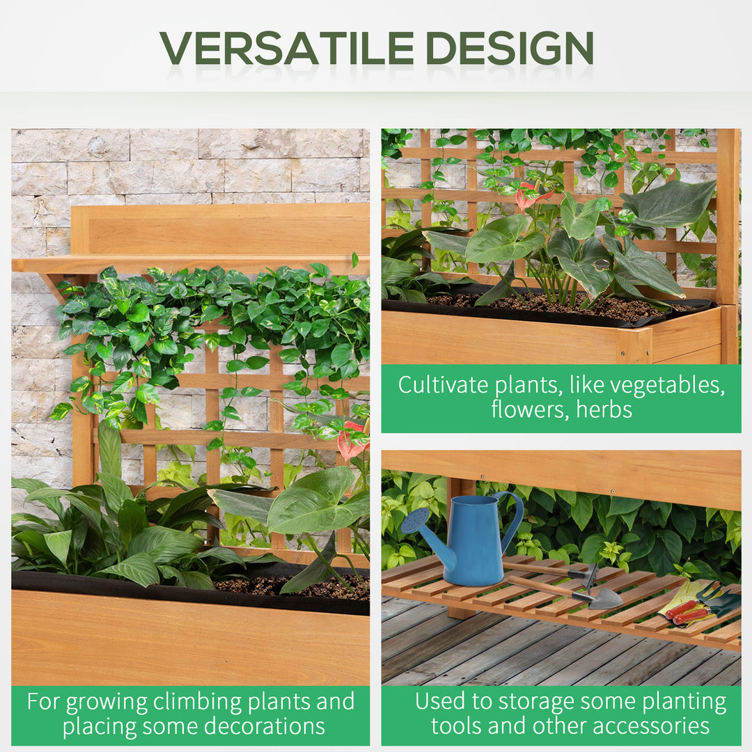 MCL Wooden Planter Raised Elevated Garden Bed with 2 Shelves for Vegetables Flowers