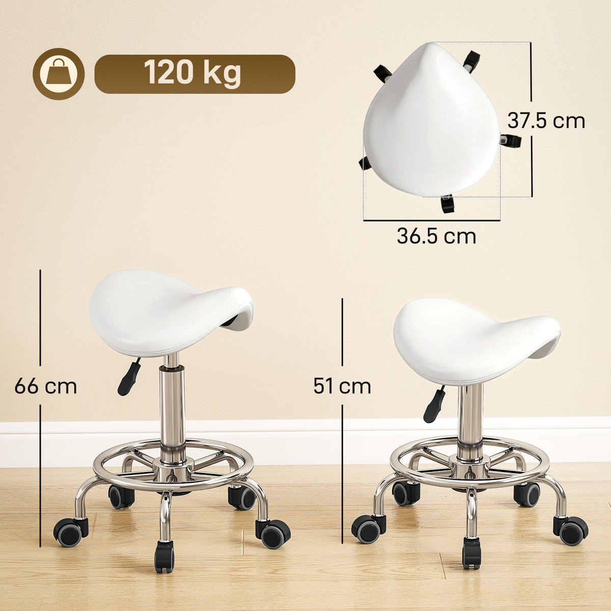 Salon Saddle Stool, Rolling Saddle Chair for Massage, Spa, Clinic, Bea