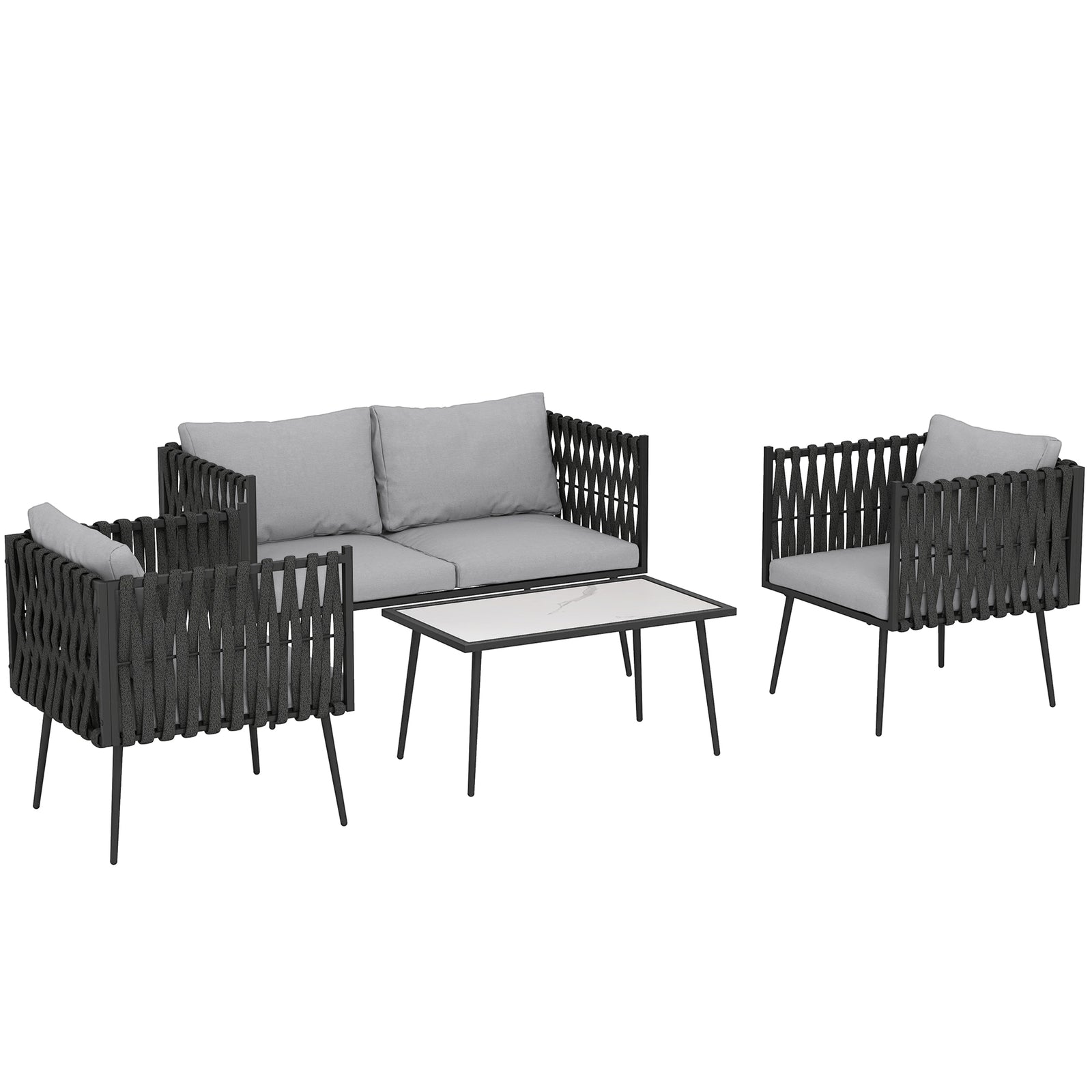 4-Piece Garden Furniture Set with Cushions - Light Grey
