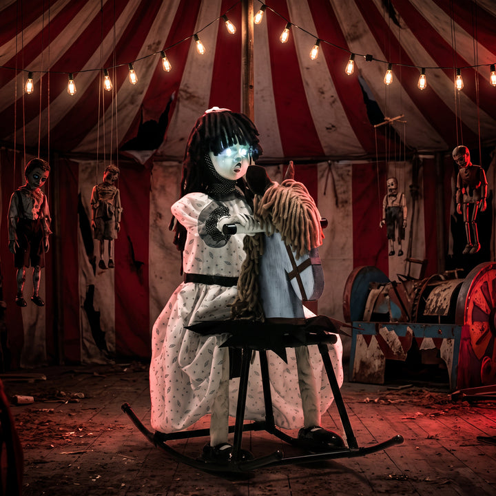 Animated Halloween Girl Riding Horse, Halloween Animatronics with Cree