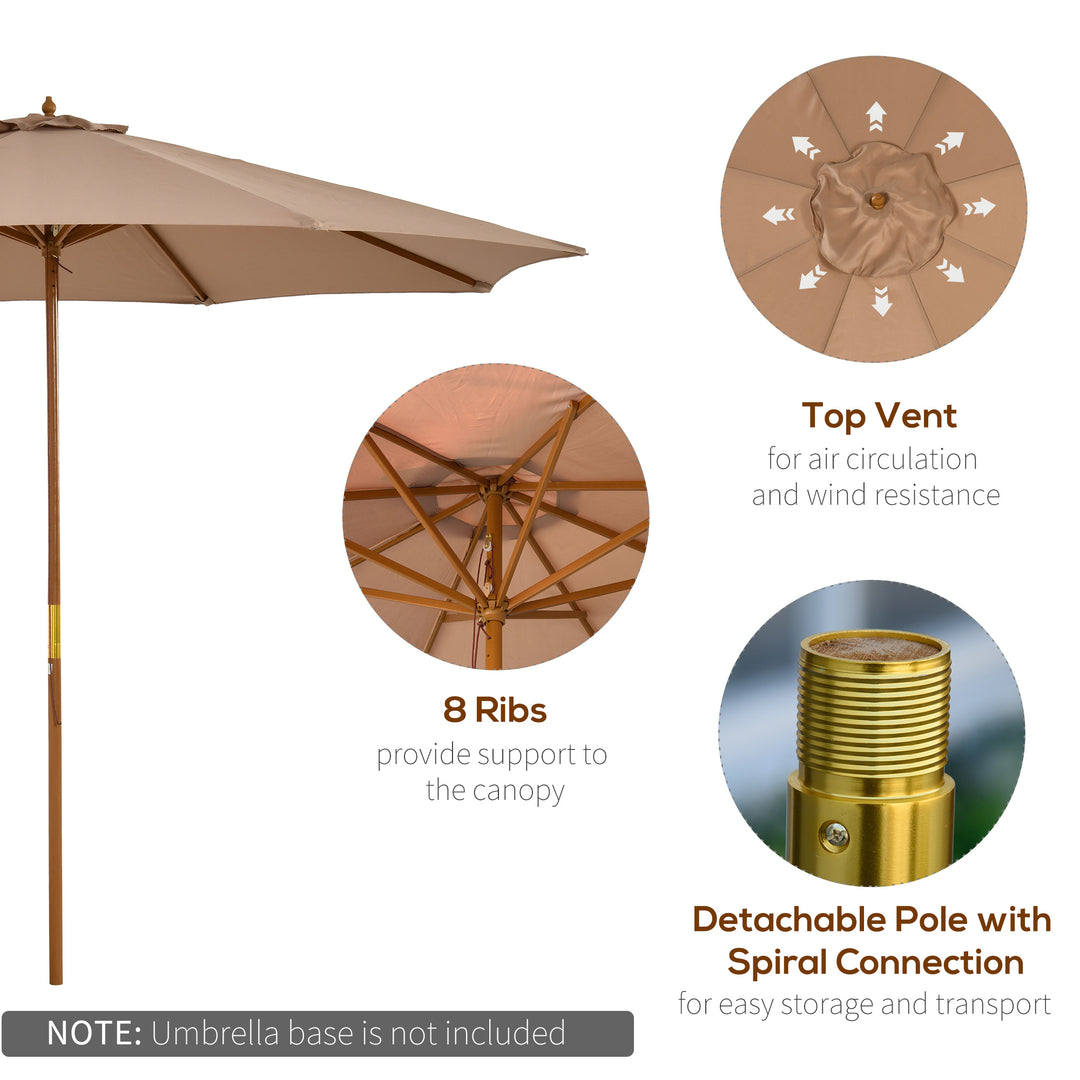 MCL 3(m) Garden Umbrella Wooden Parasol 8 Ribs Bamboo Sun Shade Patio Outdoor Umbrella Canopy Khaki