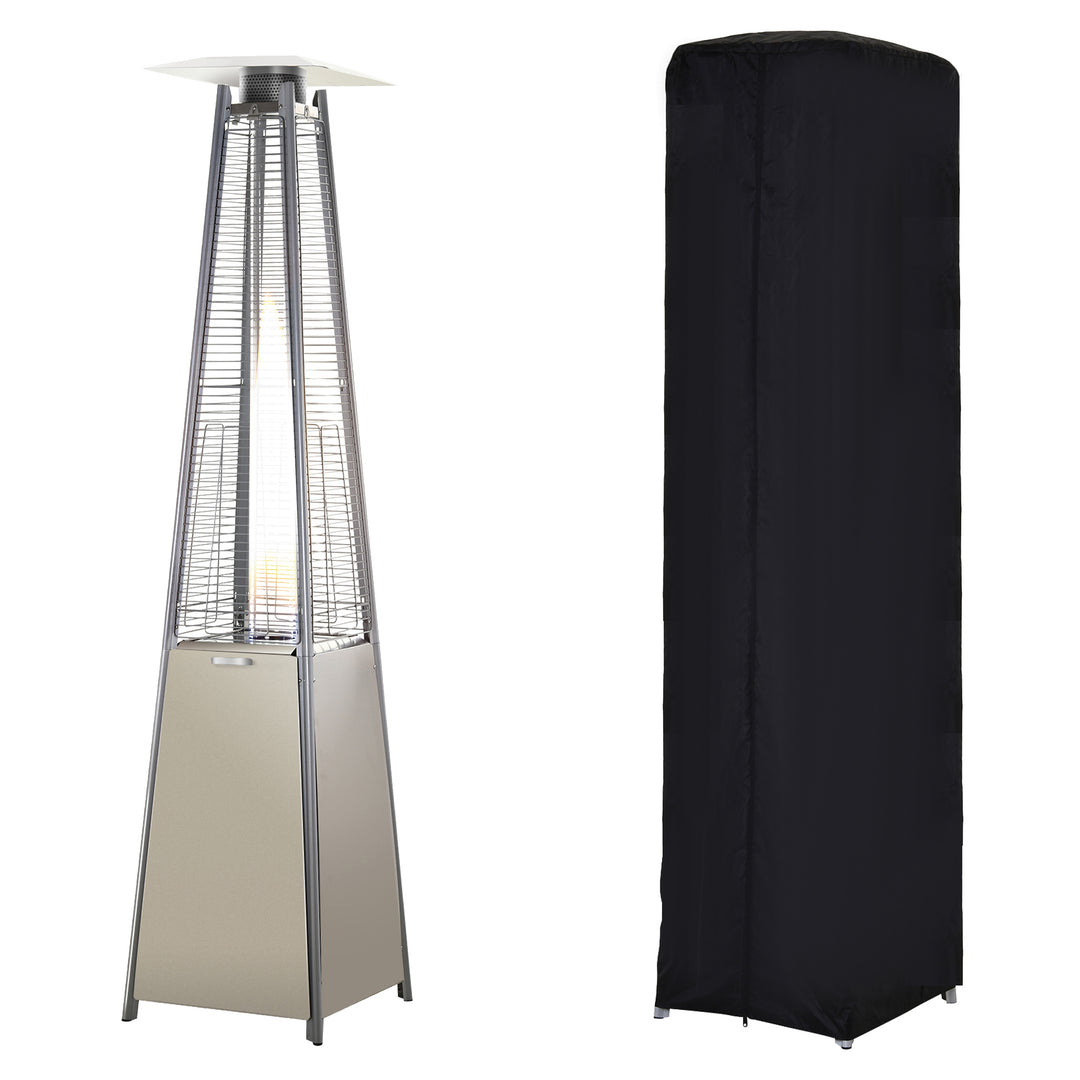 MCL Stainless Steel Outdoor Garden Pyramid Patio Heater with Wheels and Rain Cover - Silver