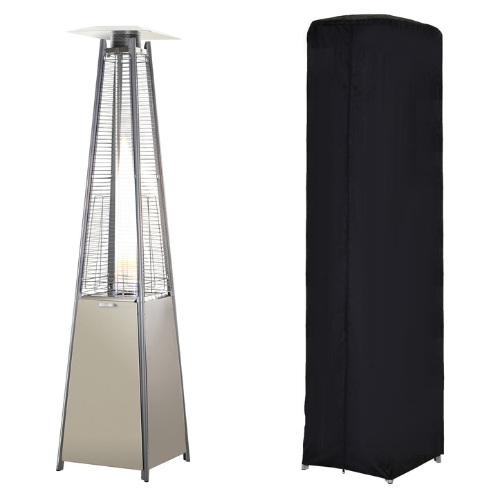 MCL Stainless Steel Outdoor Garden Pyramid Patio Heater with Wheels and Rain Cover - Silver
