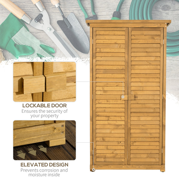 Wooden Garden Storage Shed, Compact Utility Sentry Unit, 3-Tier Shelves Tool Cabinet Organizer with Asphalt Roof and Shutter Design, 87cm x 47cm x 160cm