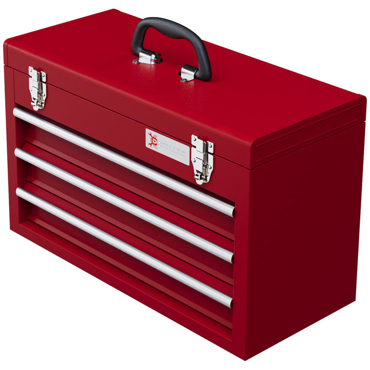 DURHAND Metal Tool Box, 3 Drawer, Lockable Tool Chest with Latches, Handle, Ball Bearing Runners, Red | Aosom UK