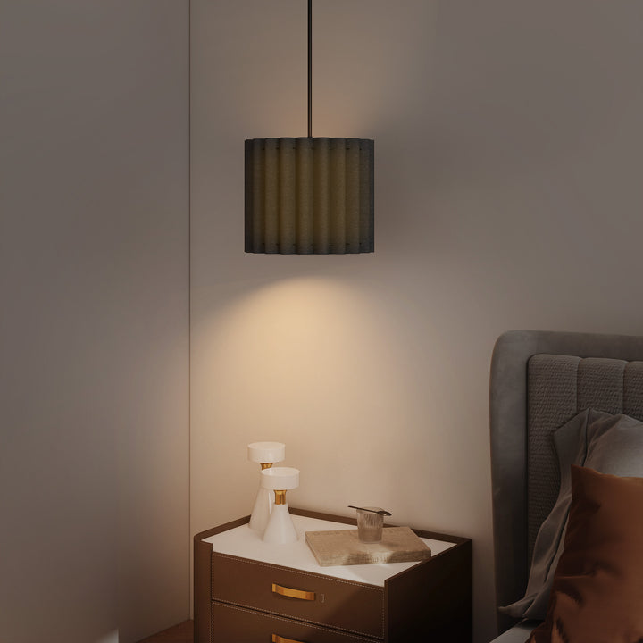 Linen Pendant Light, Modern Wave Ceiling Light Shade, E27 Lampshade for Living Room, Bedroom, Kitchen, Hallway, Black