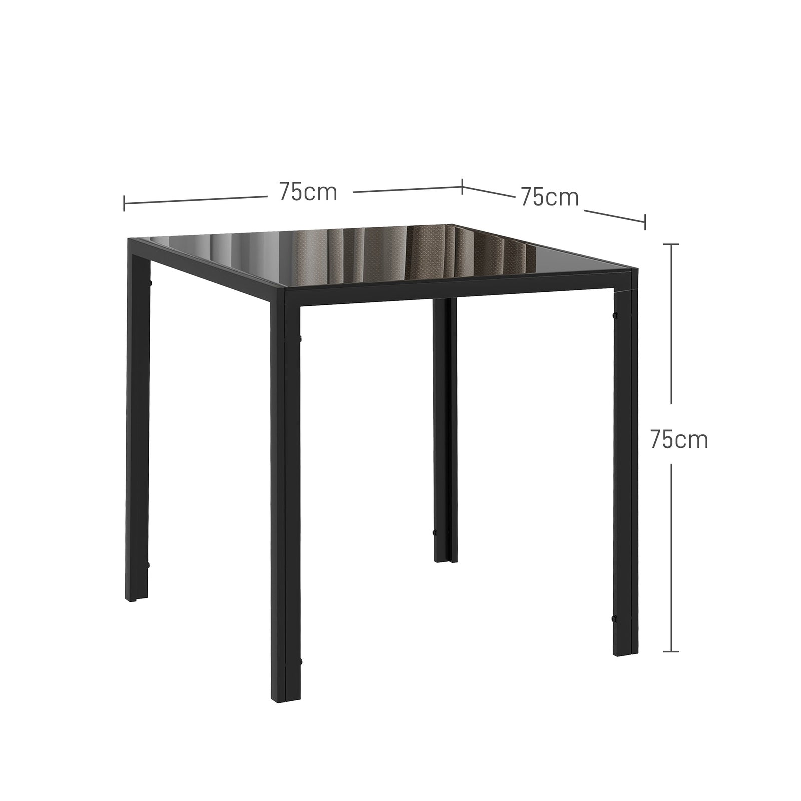 Modern Square Dining Table for 2-4 People, with Glass Top & Metal Legs