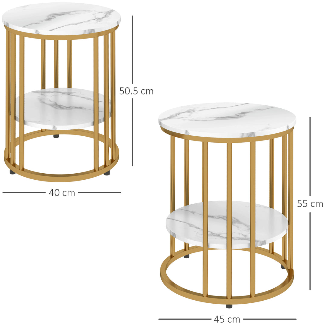 Set of Two Marble-Effect Coffee Tables - White/Gold-Tone