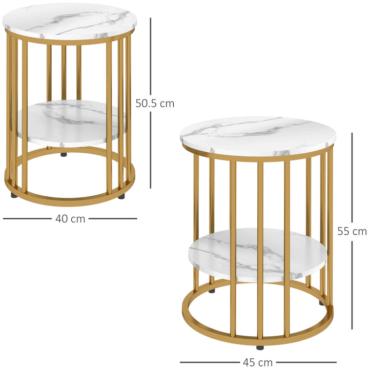 Set of Two Marble-Effect Coffee Tables - White/Gold-Tone