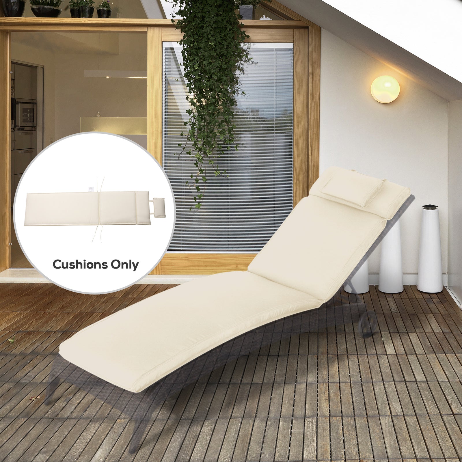 Garden Sun Lounger Cushion Replacement Soft Sunbed Reclining Chair Rel