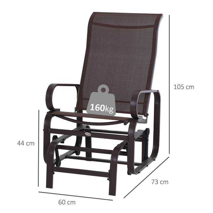 Outdoor Gliding Rocking Chair with Sturdy Metal Frame Garden Comfortable Swing Chair, Brown