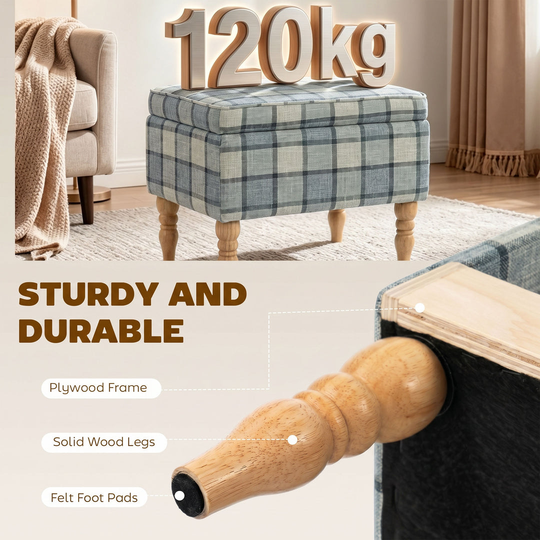 Linen Fabric Upholstered Footstool, Rectangular Storage Stool with Rem