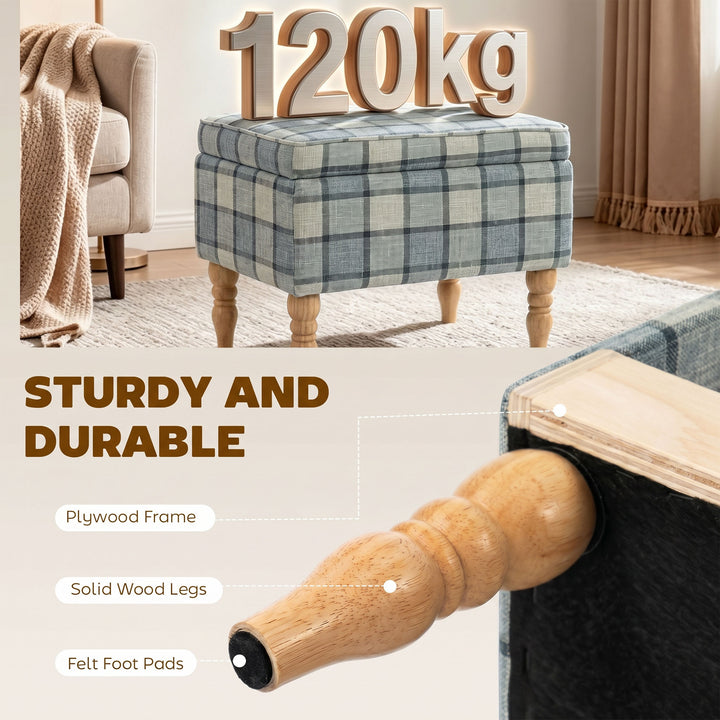 Linen Fabric Upholstered Footstool, Rectangular Storage Stool with Rem
