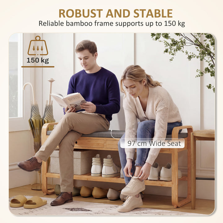 Shoe Bench with 2 Drawers Cushioned Seat Shoe Storage Bench for Hallwa