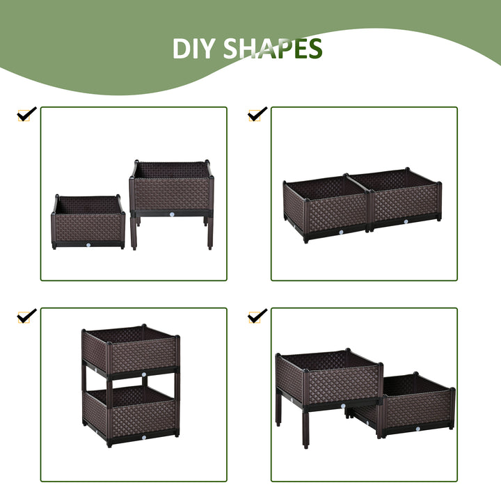 50cm x 50cm x 46.5cm Set of 2 41L Plastic Raised Garden Bed, Planter Box, Flower Vegetables Planting Container with Self-Watering Design and Drainage Holes for Patio Balcony