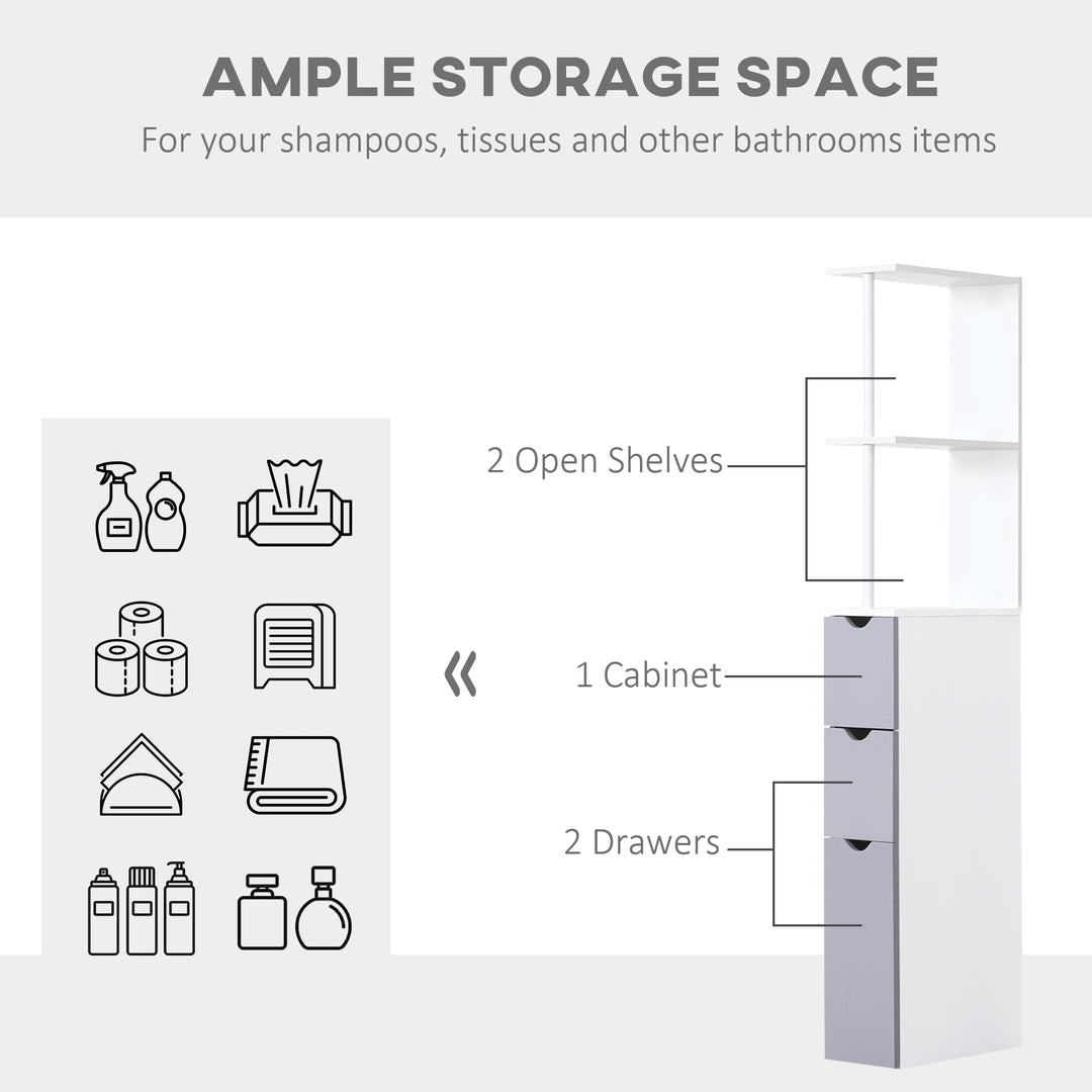 Tall Bathroom Cabinet, Freestanding Bathroom Storage Cabinet with 2-Tier Shelf and Drawers, Narrow Cupboard Storage Unit, White, Grey